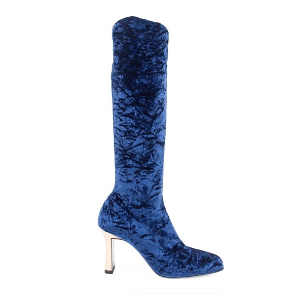 Wolf & Badger Valentina Rangoni Leonida Tall Blue Velvet Knee High Boot sz 7.5
